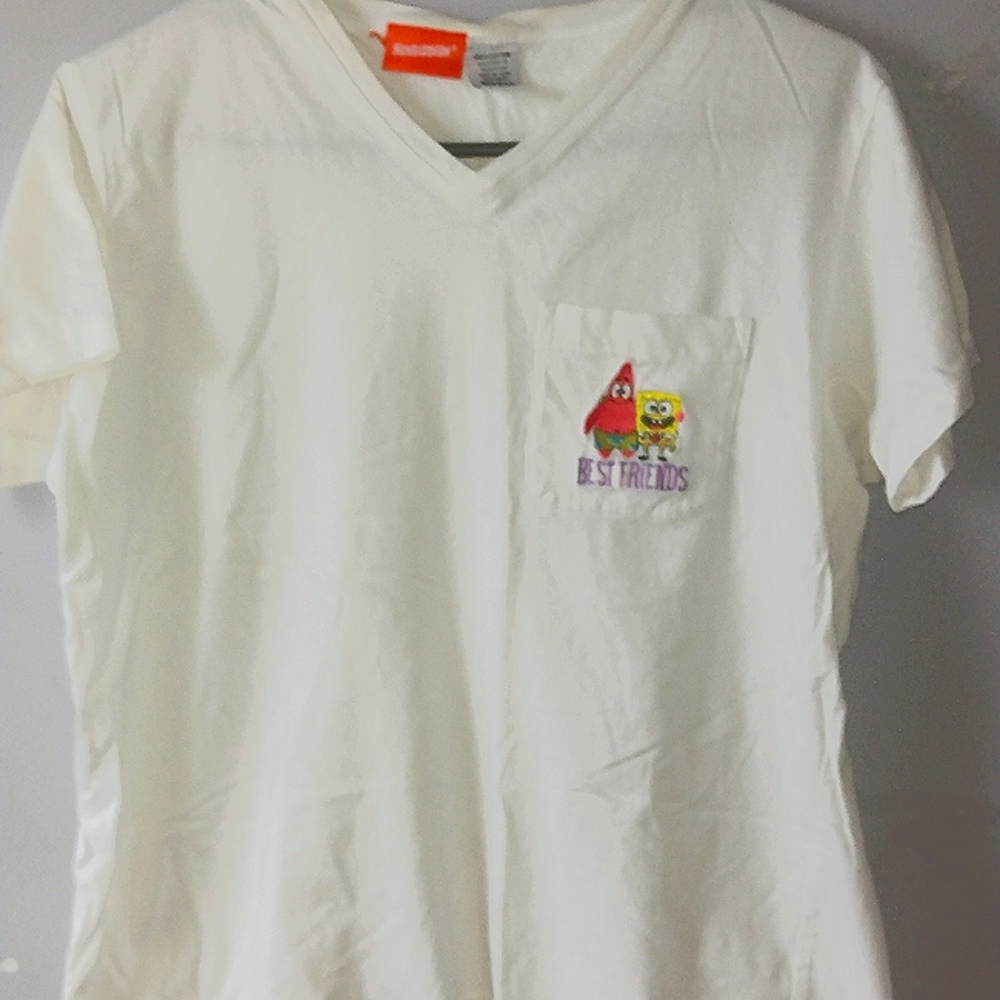 A white T-shirt with a v-neck